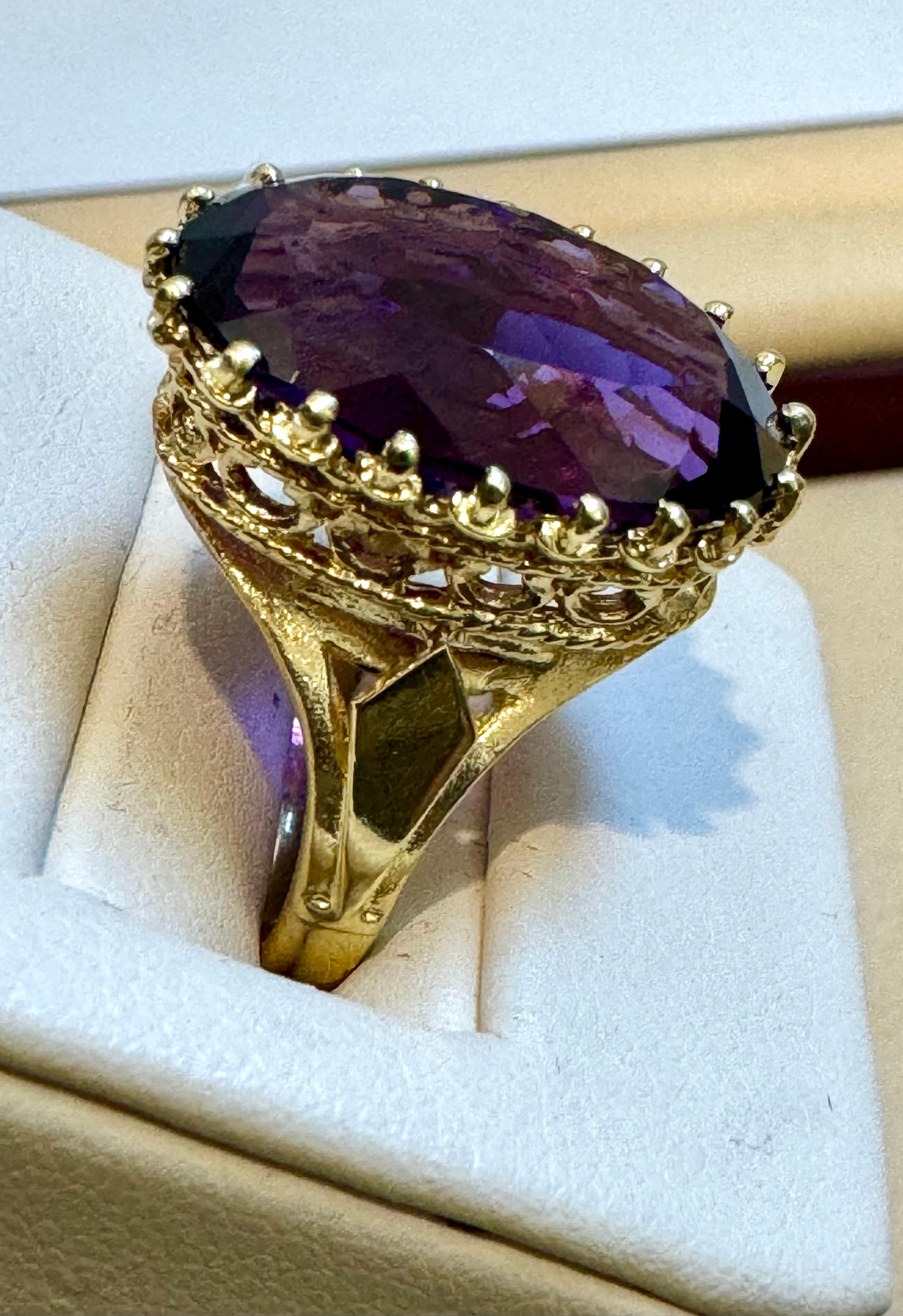 11 Carat Amethyst Cocktail Ring in 14 Karat Yellow Gold  7.2 GmSize 5.25 For Sale 10