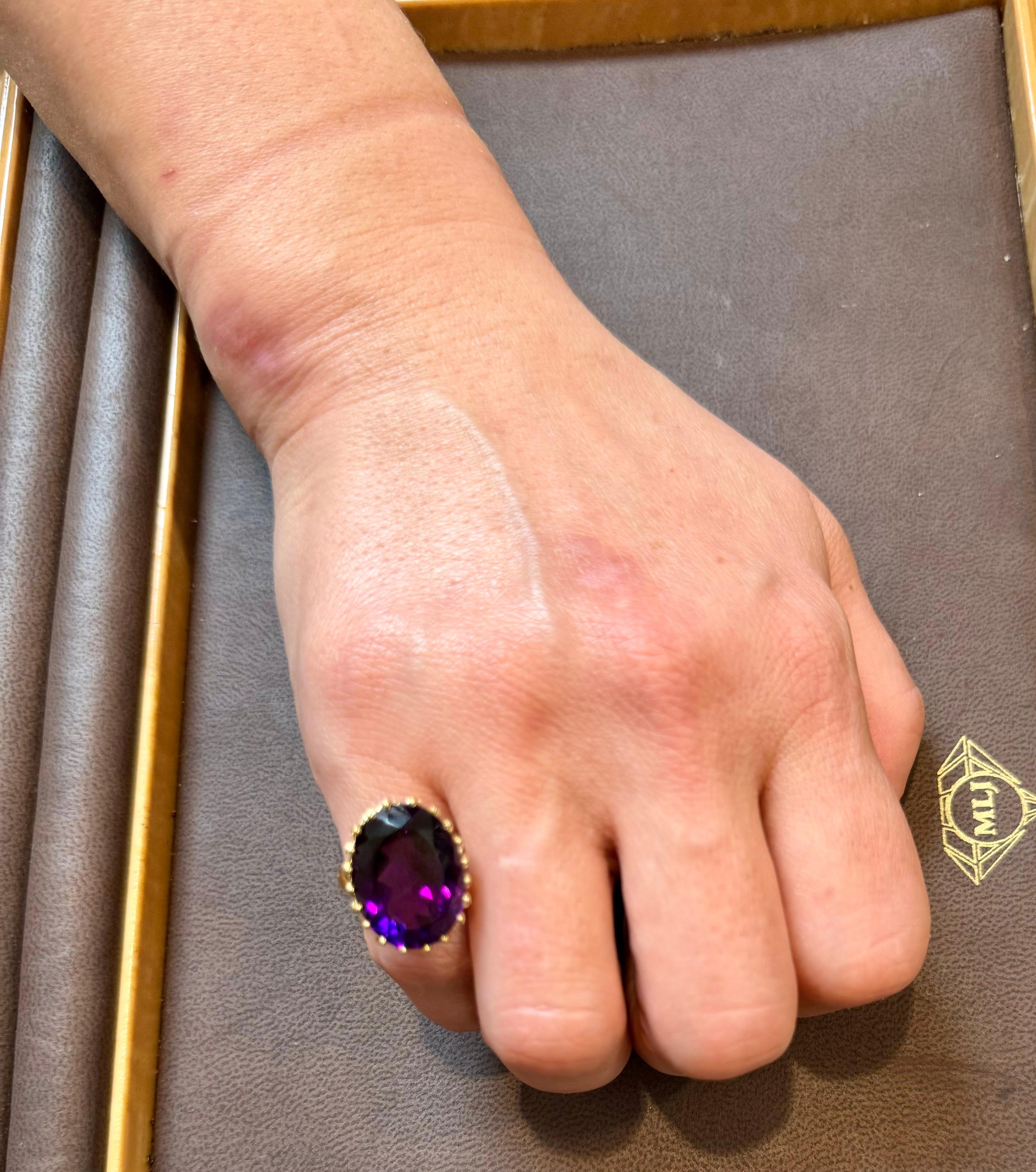 11 Carat Amethyst Cocktail Ring in 14 Karat Yellow Gold  7.2 GmSize 5.25 For Sale 15
