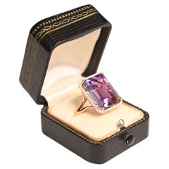 11 Carat Amethyst Statement Ring. Emerald Cut Amethyst Diamond 18k Yellow Gold