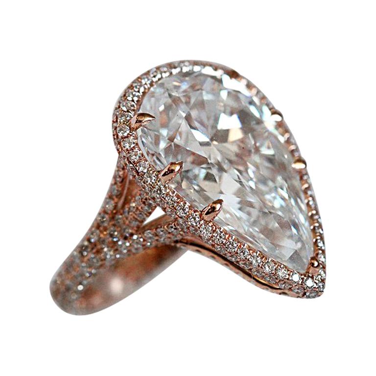 11 Carat Approximate Pear Shape Diamond Engagement Ring, Ben Dannie Design For Sale