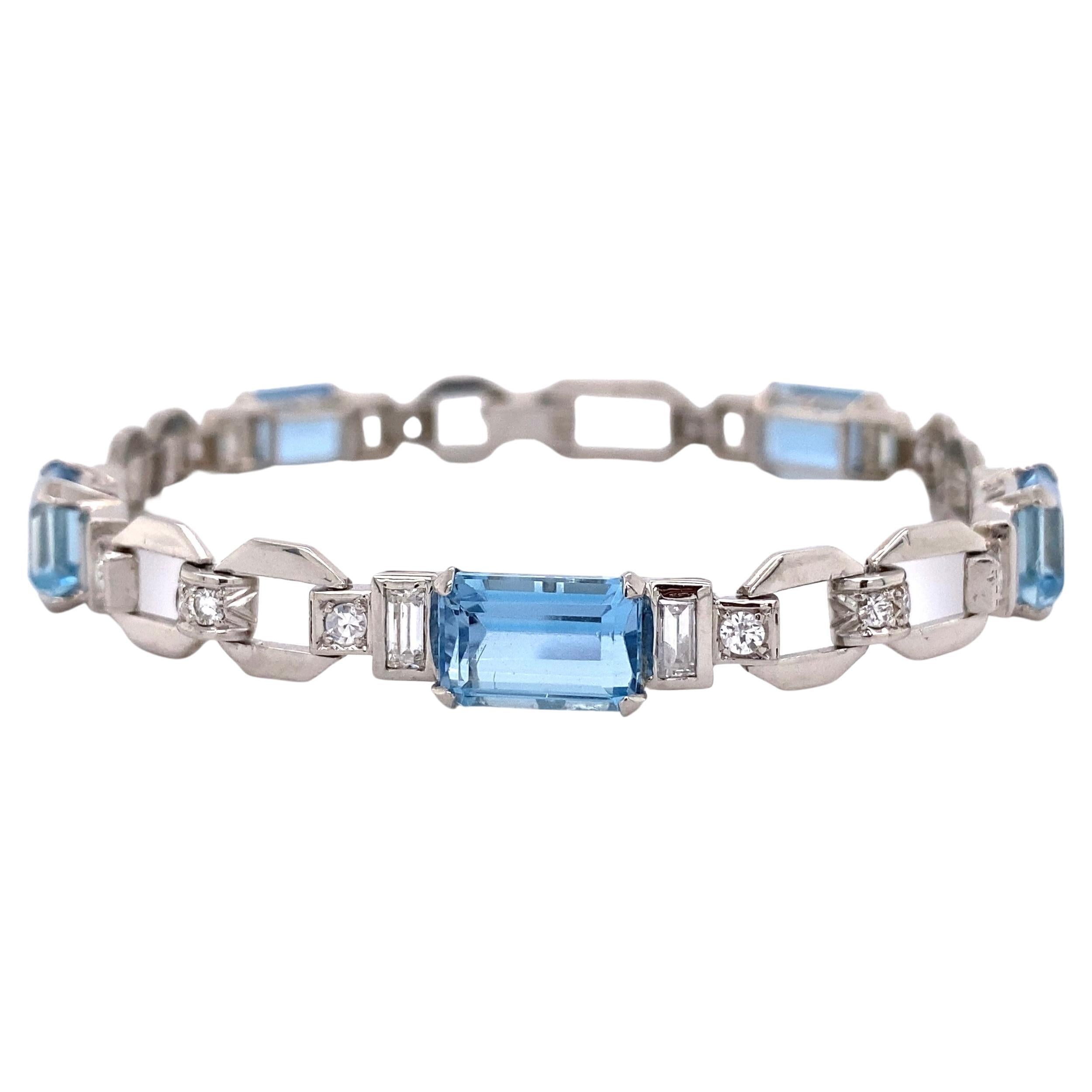 11 Carat Aquamarine and Diamond Art Deco Gold Bracelet Fine Estate Jewelry