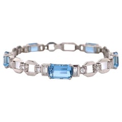 11 Carat Aquamarine and Diamond Art Deco Gold Bracelet Fine Estate Jewelry