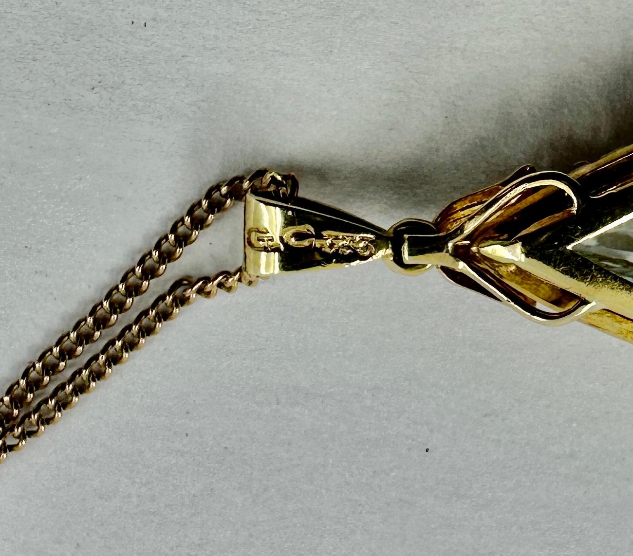 Ciondolo di acquamarina da 11 carati Arte Deco Collana a forma di pera Oro Antiques in vendita 12