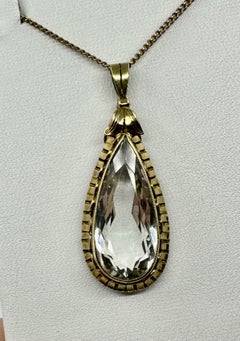 11 Carat Aquamarine Pendant Art Deco Pear Shape Necklace Gold Antique