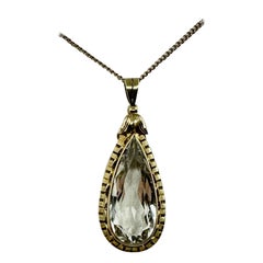 11 Carat Aquamarine Pendant Art Deco Pear Shape Necklace Gold Antique