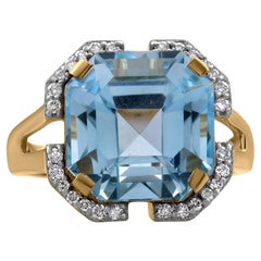 Gemistry 11.08 Carat Asscher Cut Blue Topaz Solitaire Ring in 14K Gold