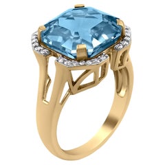 Gemistry 11.08 Carat Asscher Cut Blue Topaz Solitaire Ring in 14K Gold