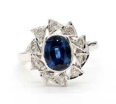 1.1 Carat Blue Sapphire and Diamond 18K Gold Ring