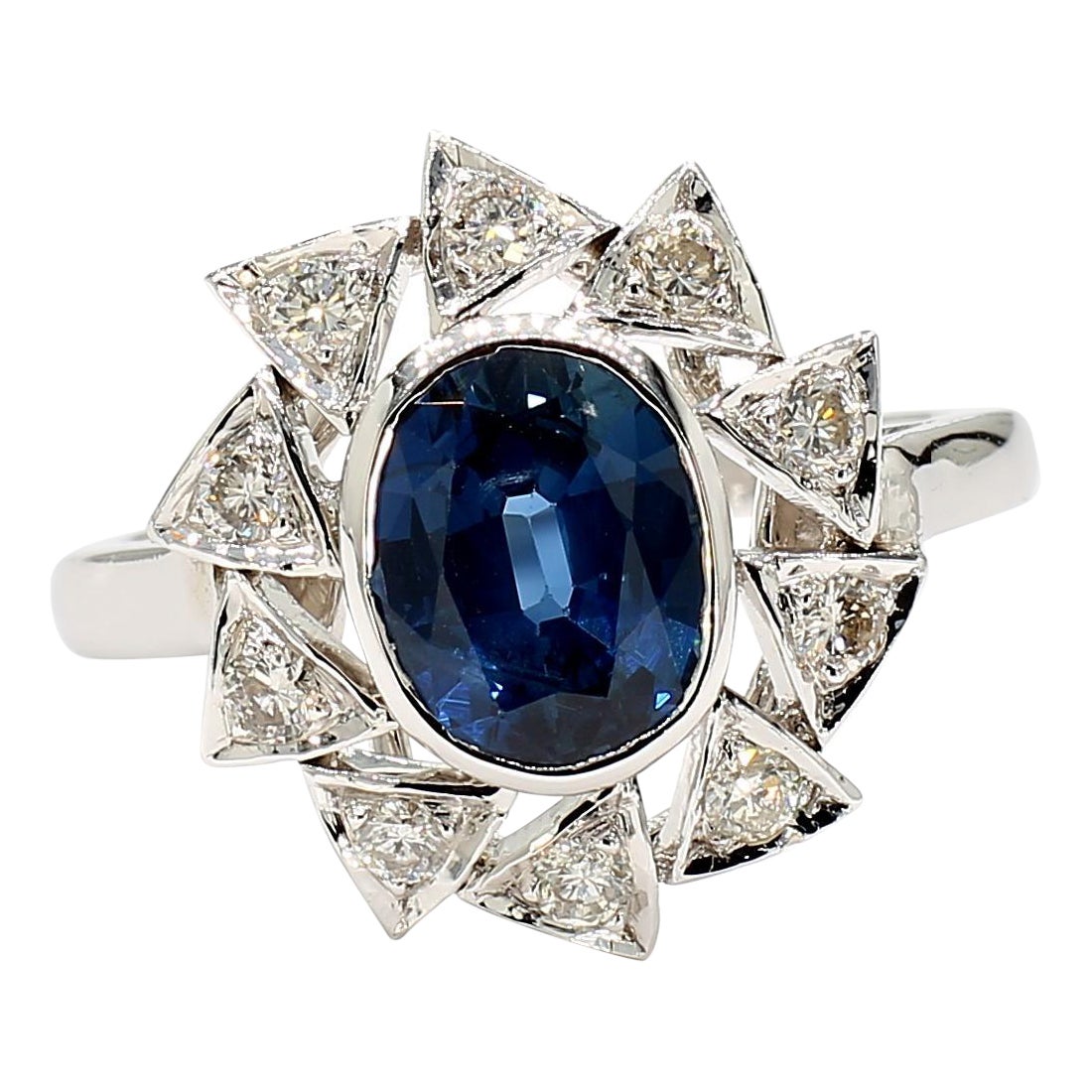 1,1 Karat Blauer Saphir und Diamant 18K Gold Ring im Angebot