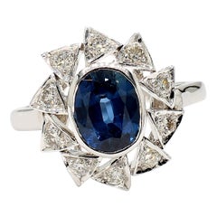 Anillo de oro de 18 quilates con zafiro azul y diamantes de 1,1 quilates