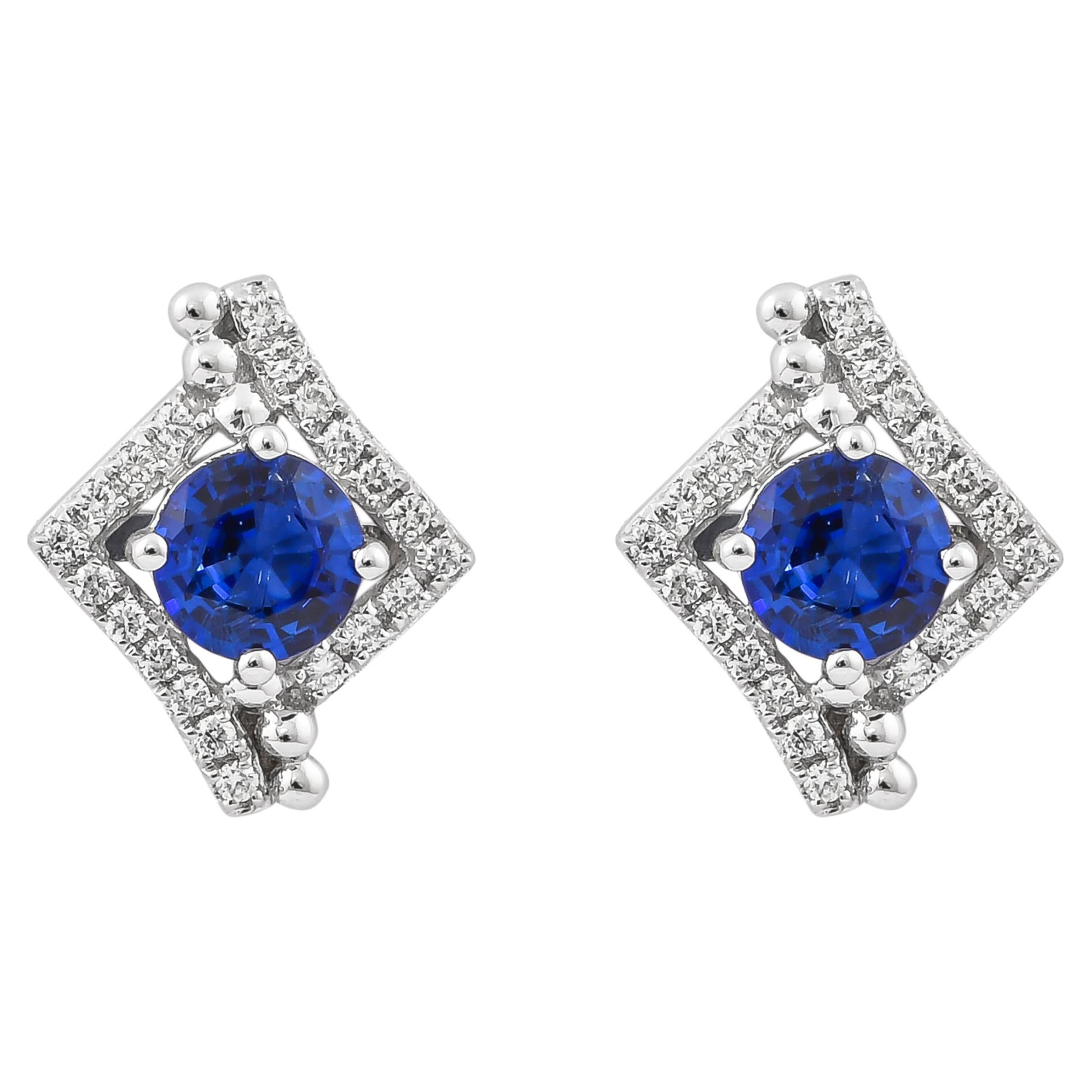 1.1 Carat Blue Sapphire and Diamond Earring in 18 Karat White Gold For Sale