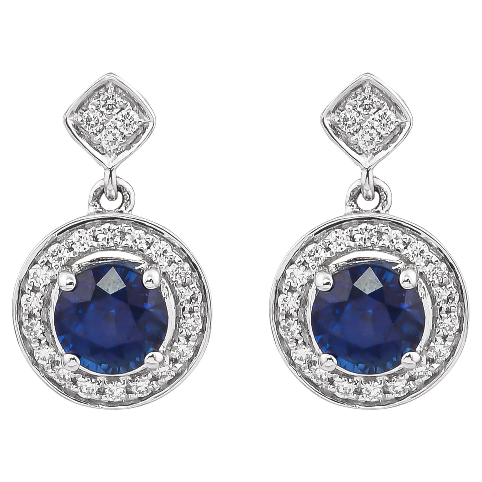 1.1 Karat blauer Saphir und Diamant-Ohrring aus 18 Karat Weißgold im Angebot