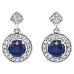 1.1 Carat Blue Sapphire and Diamond Earring in 18 Karat White Gold