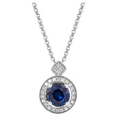 1.1 Carat Blue Sapphire and Diamond Pendant with Chain in 18 Karat White Gold