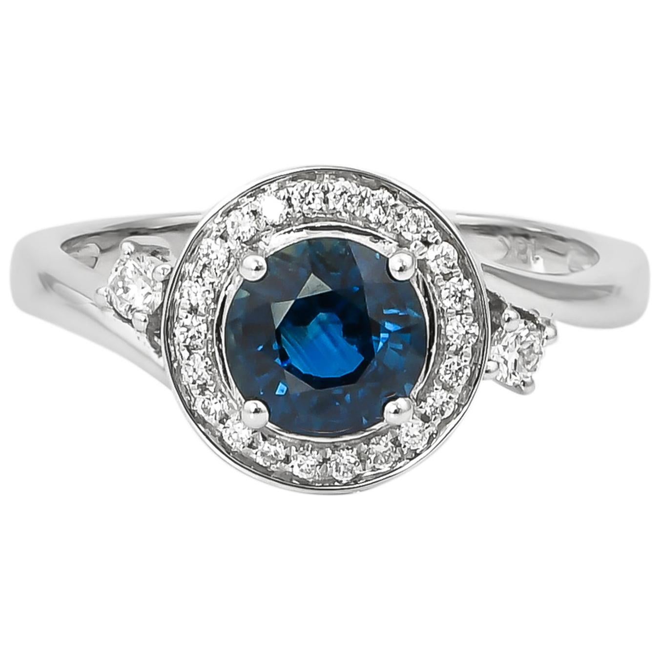 Sunita Nahata Blue Sapphire 1.10ct. Fancy Ring in 18K White Gold with Diamond. For Sale