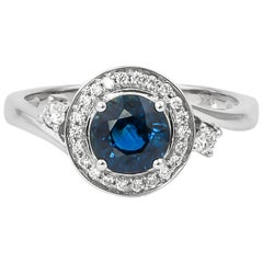 Sunita Nahata Blue Sapphire 1.10ct. Fancy Ring in 18K White Gold with Diamond.