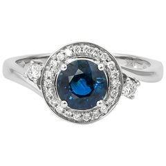 1.1 Carat Blue Sapphire and Diamond Ring in 18 Karat White Gold