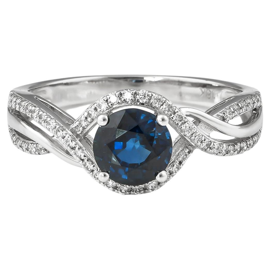 1.1 Carat Blue Sapphire and Diamond Ring in 18 Karat White Gold For Sale