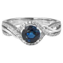 1.1 Karat Blauer Saphir und Diamant Ring aus 18 Karat Weißgold