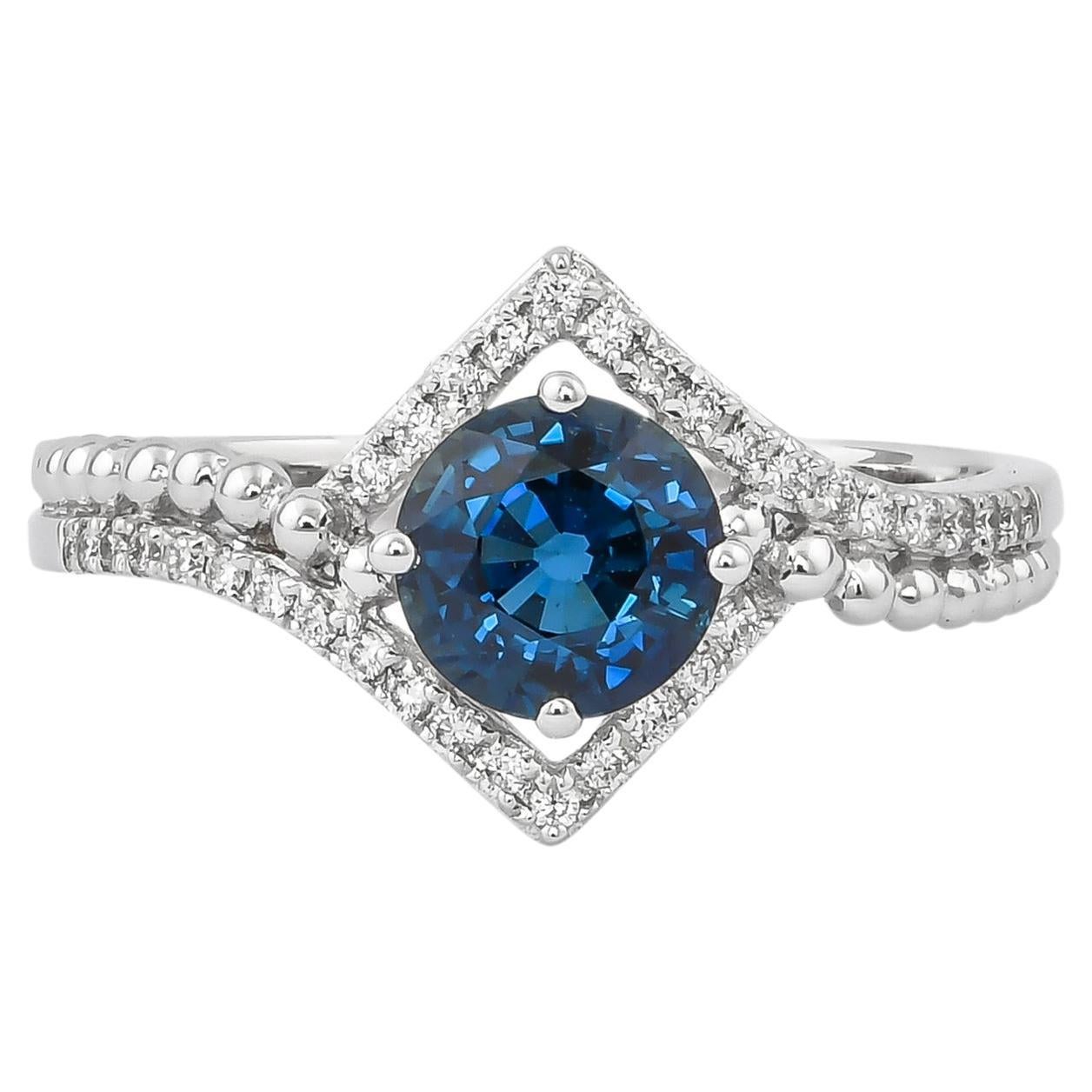 1.1 Carat Blue Sapphire and Diamond Ring in 18 Karat White Gold