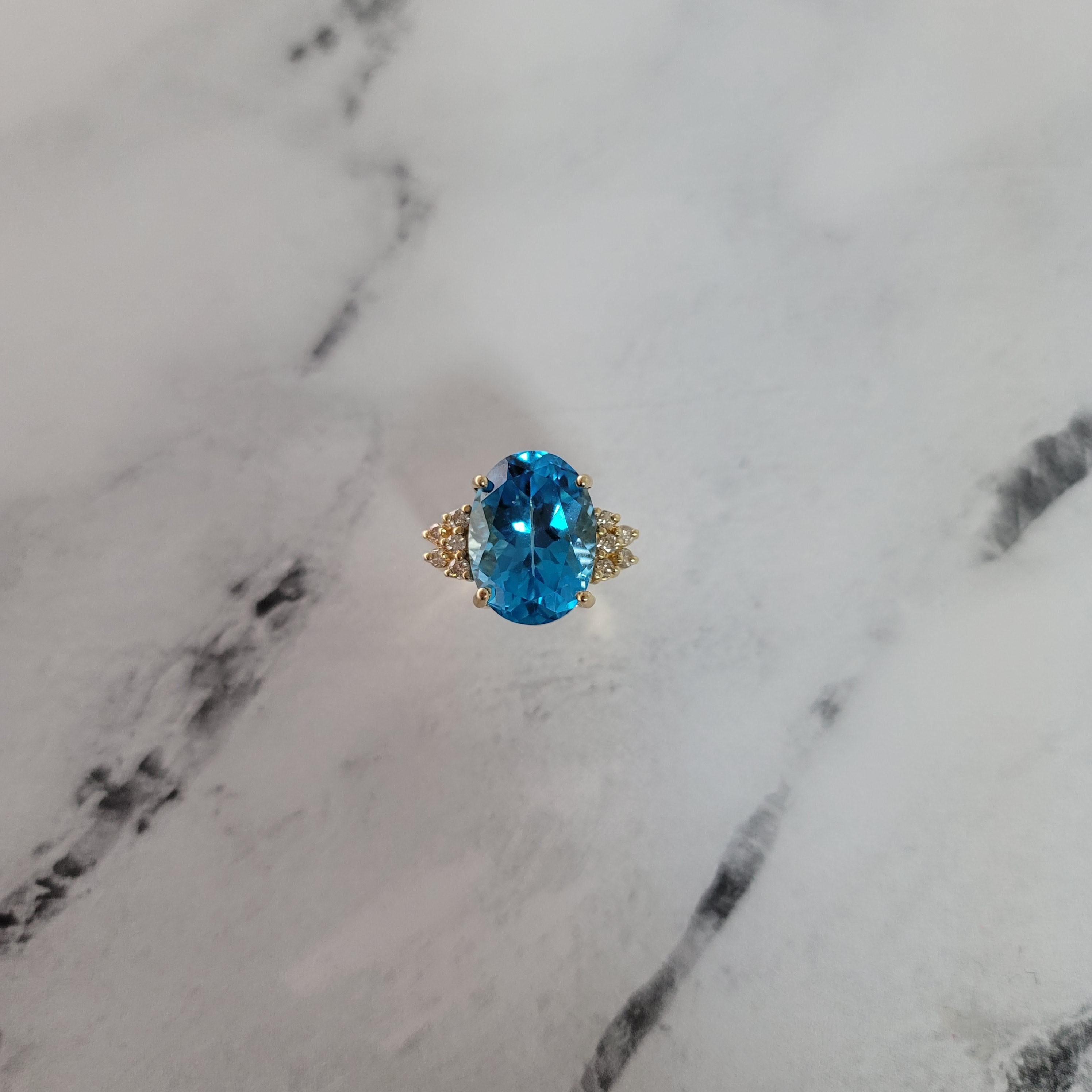 11 Karat Blauer Topas Diamant Cocktail Ring im Zustand „Neu“ im Angebot in Sugar Land, TX