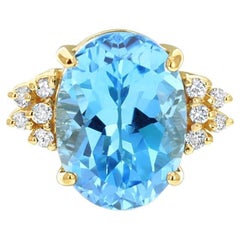 Anello da cocktail con diamante Topazio Blu da 11 carati
