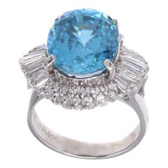 11 Carat Blue Zircon Diamond Platinum Ring