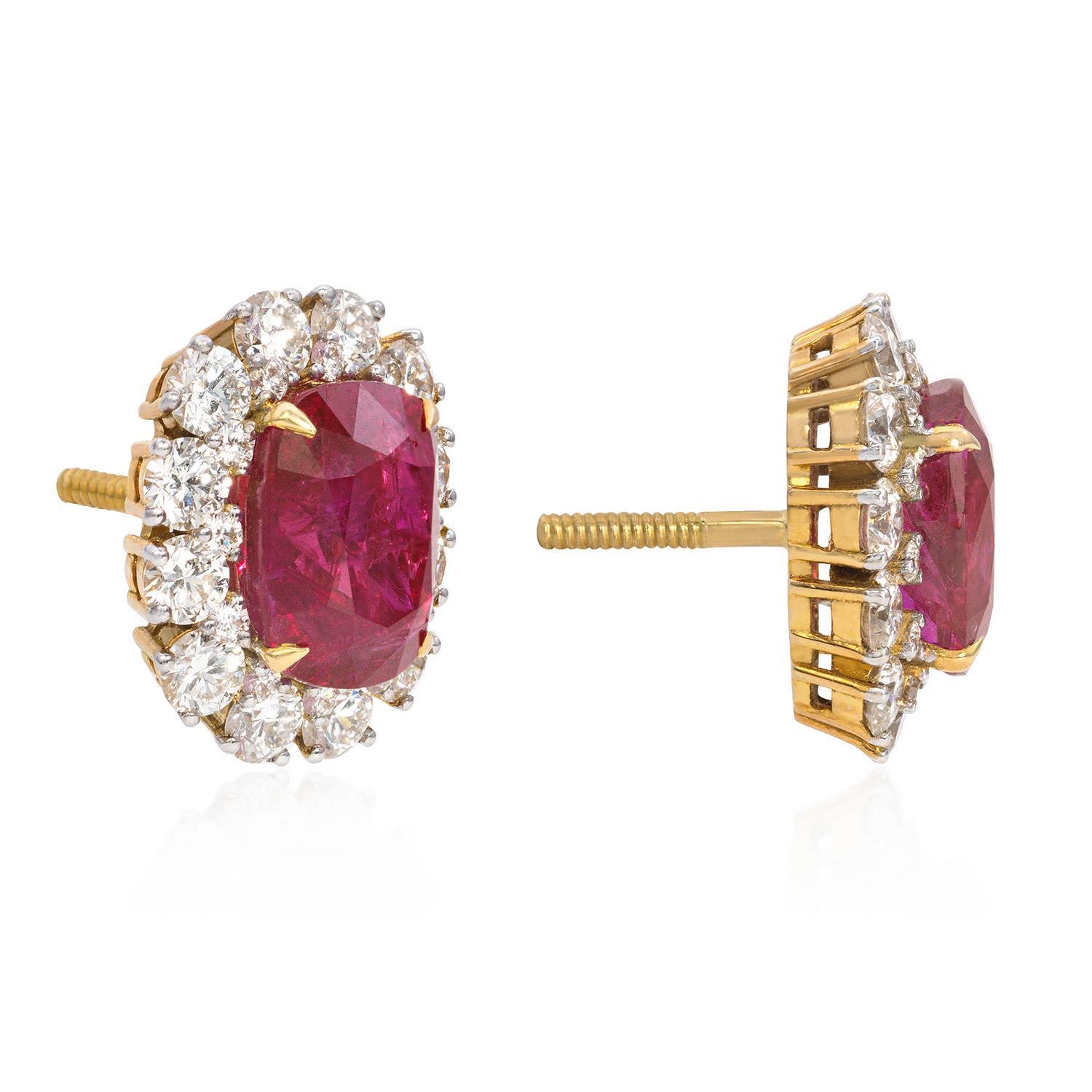 This exquisite earring showcases the timeless beauty of natural rubies set in lustrous 18K yellow gold. The vivid and alluring rubies, with their deep red hue, are the focal point of this elegant piece of jewelry. The 18K yellow gold setting adds a