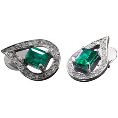 1.1. Carat Colombian Emerald and Diamond Earrings