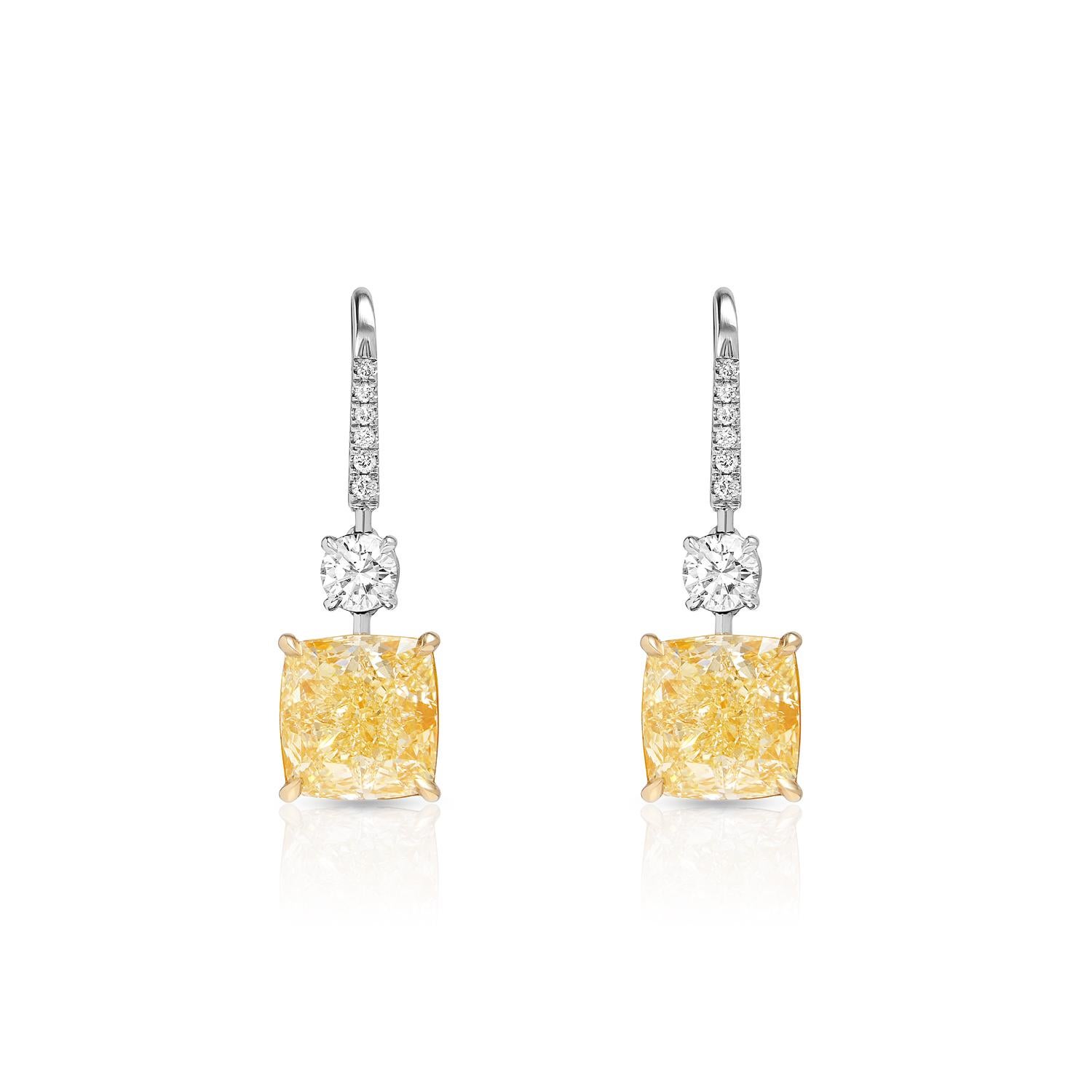 These exquisite earrings feature 10.03 carats of VVS-clarity, YZ-colored diamonds, and each is expertly cut into a gorgeous cushion shape. And at just 0.84 carats in weight, these earrings are the perfect size for any occasion. Crafted from platinum