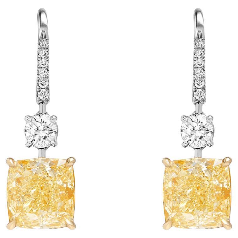 Boucles d'oreilles à levier en diamants taille coussin de 11 carats certifiés YZ VVS