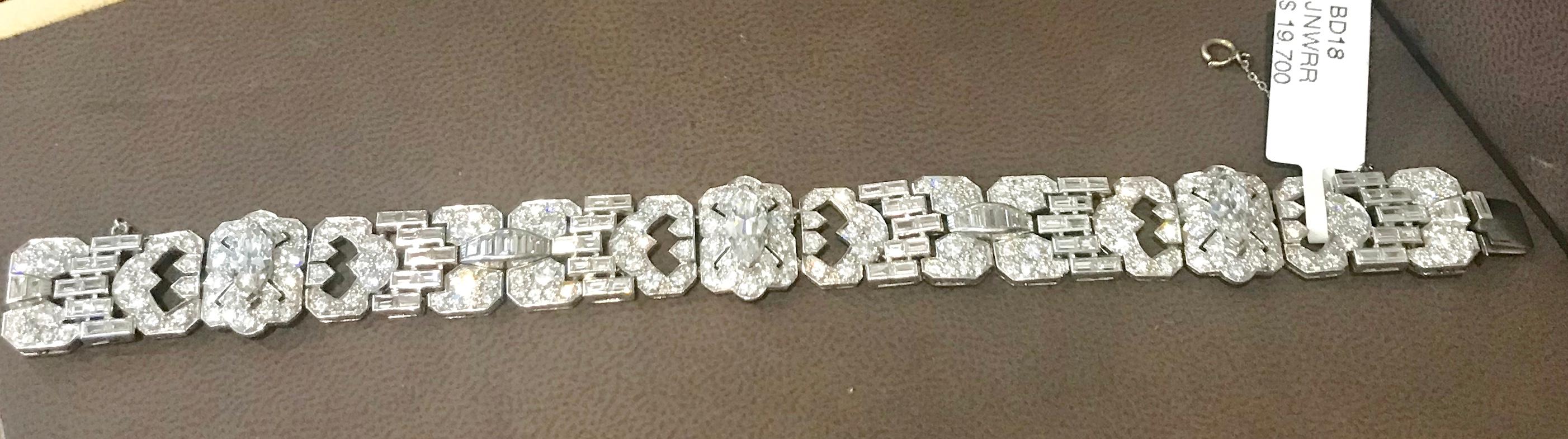 Marquise Cut 16 Carat Diamond 0.92 Solitaire Diamond Platinum Art Deco Style Tennis Bracelet