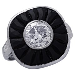 1.1 Carat Diamond and Onyx Platinum Engagement Ring
