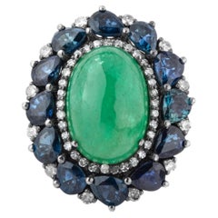 11 Carat Diamond, Emerald and Sapphire Cocktail Ring