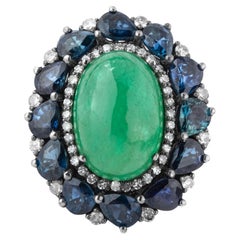 11 Carat Diamond, Emerald and Sapphire Cocktail Ring