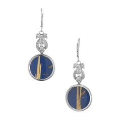 .11 Carat Diamond Lapis Crystal White Gold Art Deco Dangle Earrings