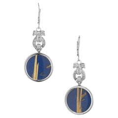 .11 Carat Diamond Lapis Crystal White Gold Art Deco Dangle Earrings 