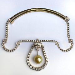 11 Carat Diamond Line Omega Necklace in Yellow Gold with Golden South Sea Pearl