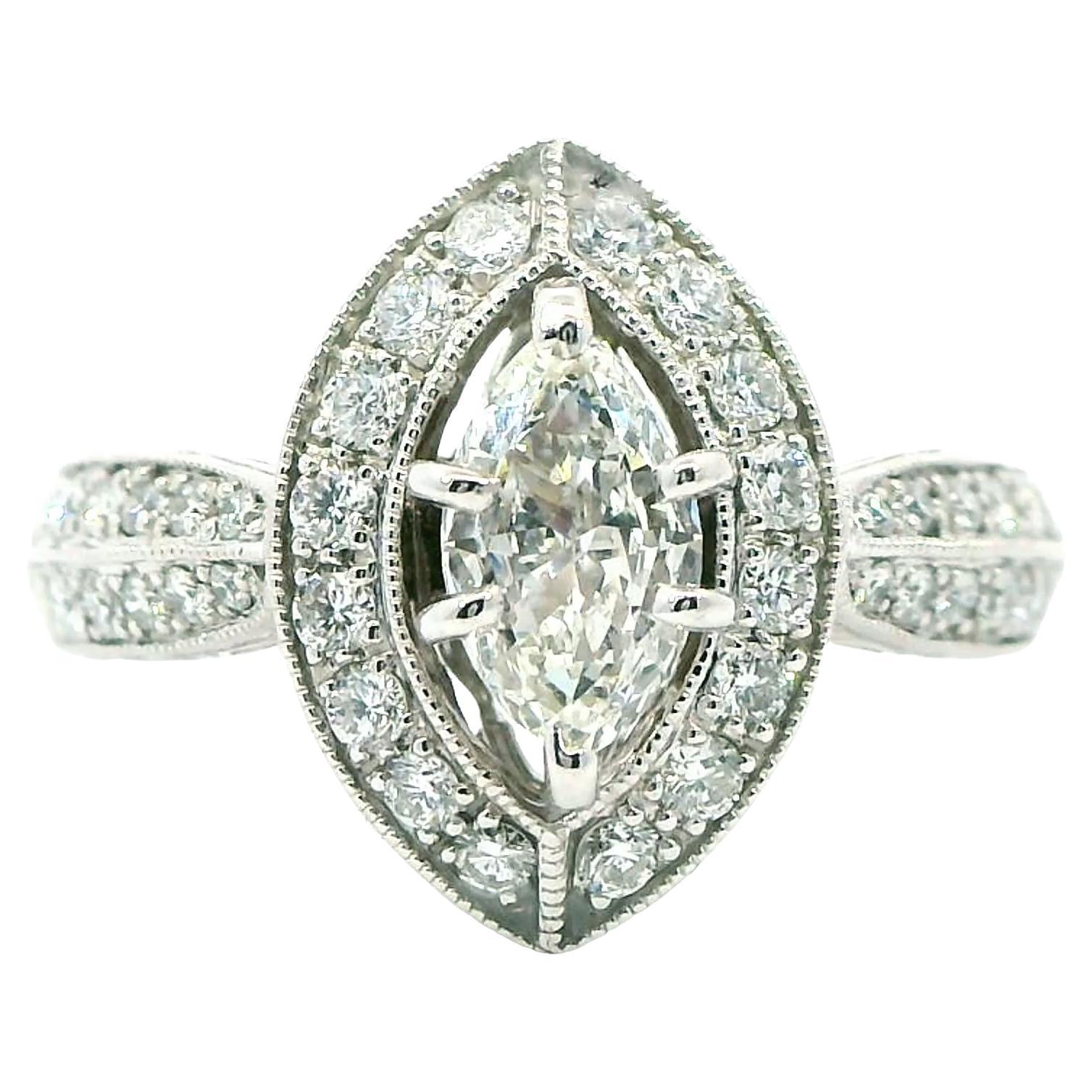 1.1 Carat Diamond Marquise Cluster Ring 18K Gold For Sale