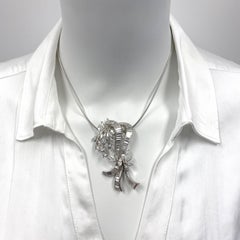 11 Carat Diamond Swag Pendant in Platinum on White Gold Omega Chain, Circa 1980