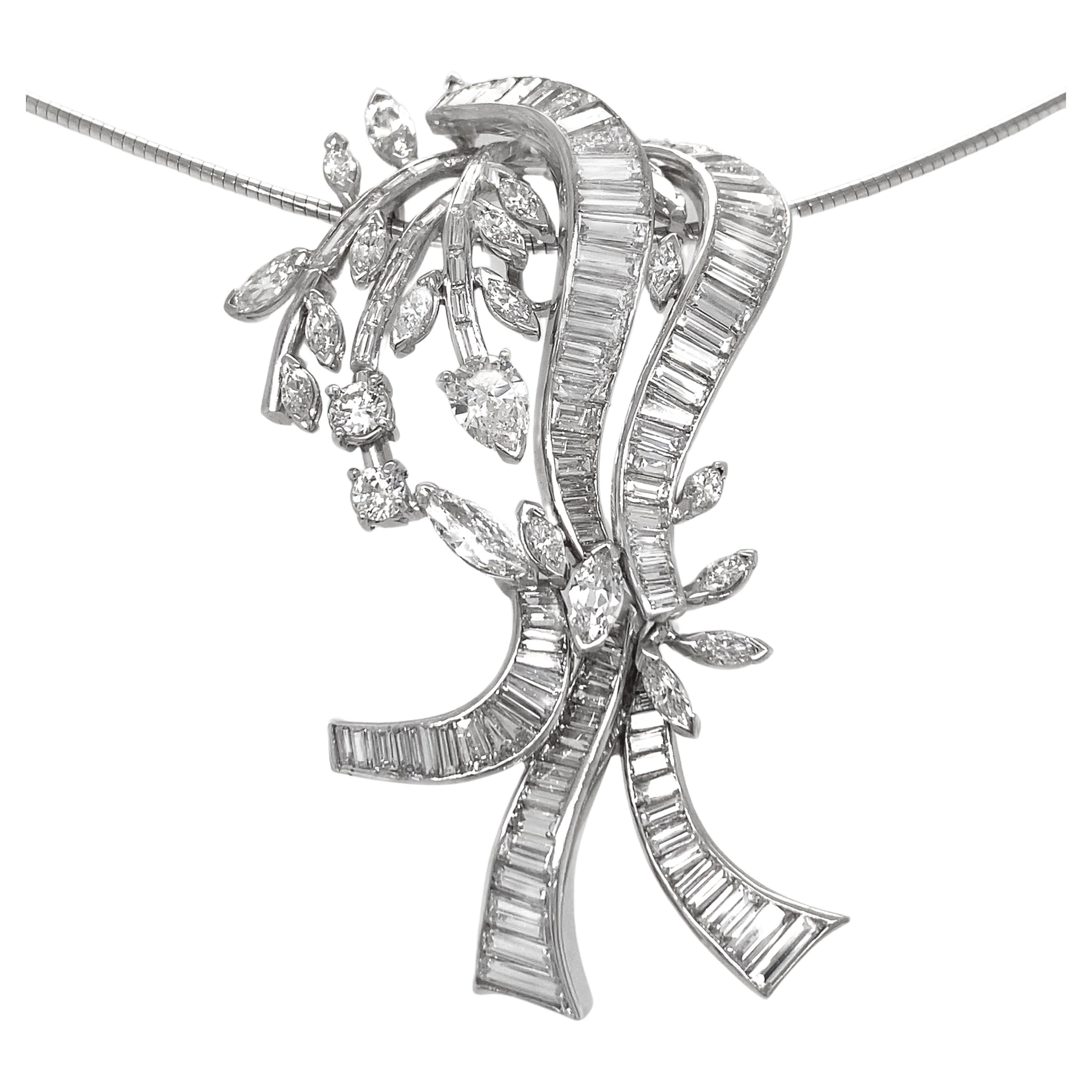 Pendentif guirlande en platine et or blanc avec diamants de 11 carats, chaîne Omega, vers 1980