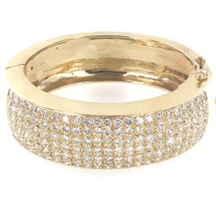 11 Carat Diamond Wide Yellow Gold Bangle Bracelet