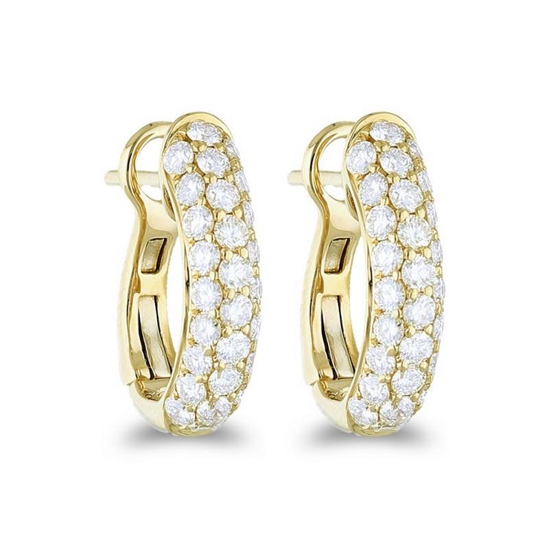 Modern 1.1 Carat Diamonds in 14K Yellow Gold Hoops and Huggies Earrings For Sale