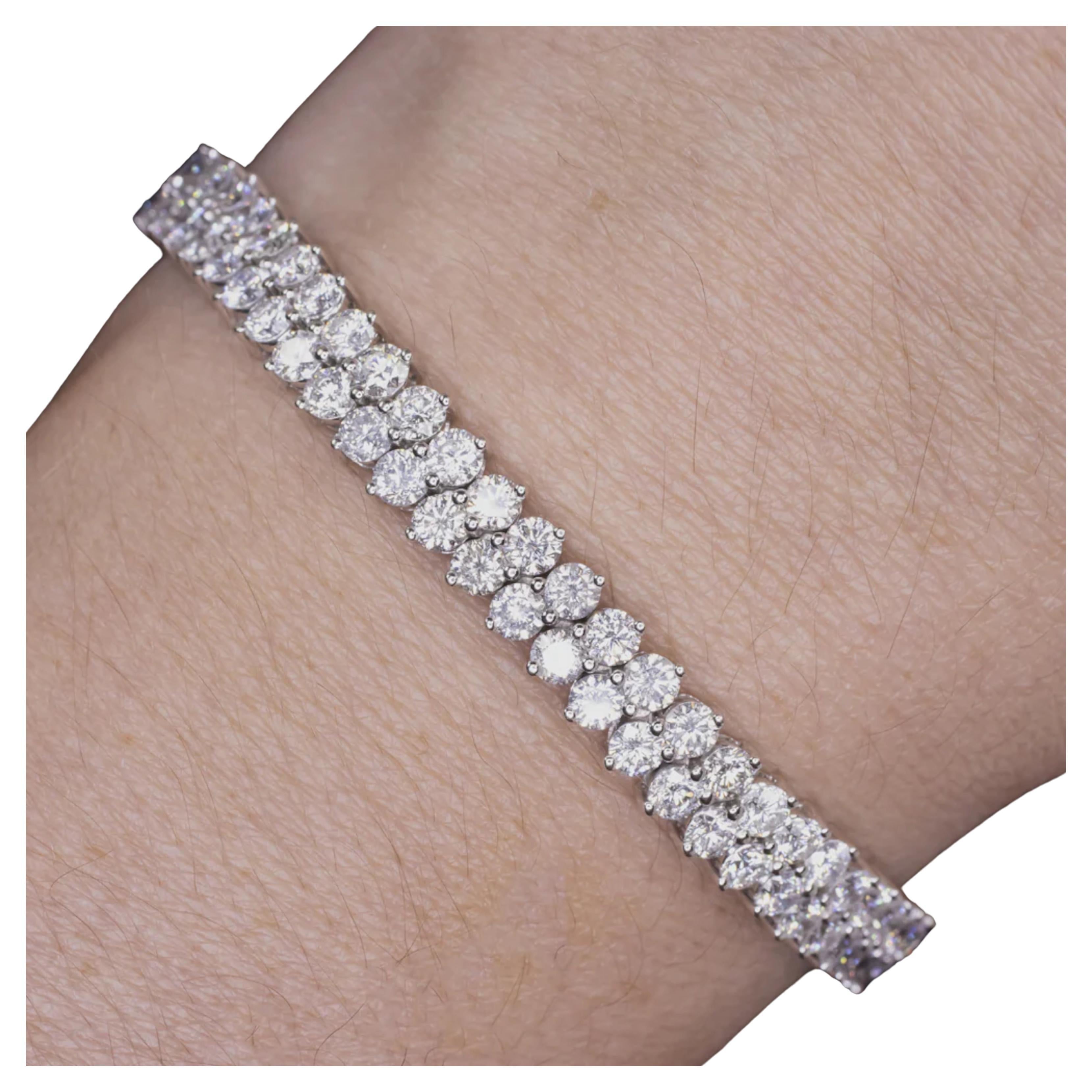 11 Carat Double Round Diamond Tennis Bracelet 18k Gold