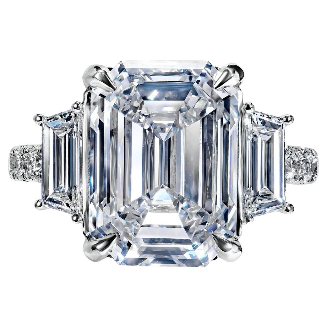11 Carat Emerald Cut Diamond Engagement Ring GIA Certified F VVS2 For Sale
