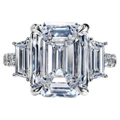 Bague de fiançailles avec diamant taille émeraude de 11 carats certifié GIA, F VVS2
