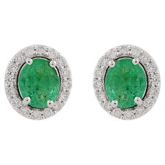 1.1 Carat Emerald Diamond 10 Karat Gold Oval Stud Earrings