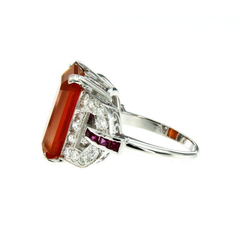 Art Deco 11 Carat Fire Opal Ruby Diamond Gold Ring