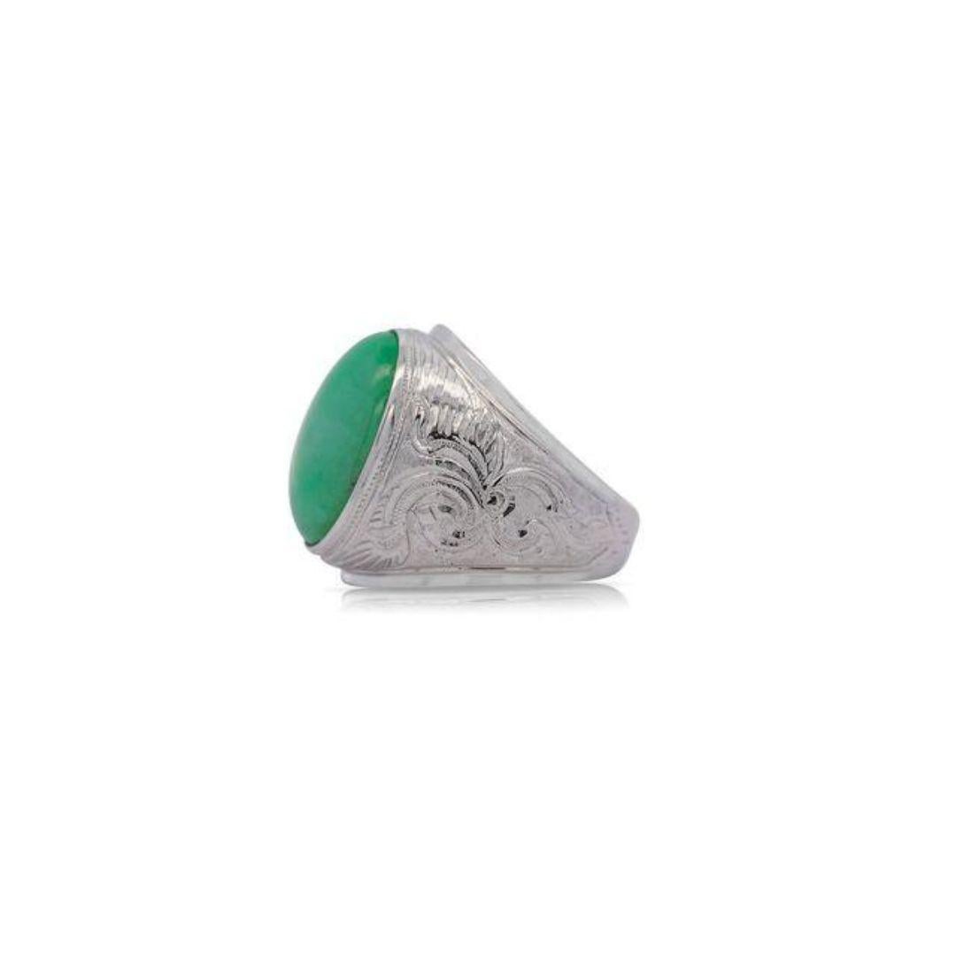 11 Karat Grade A Jadeit Jade Fei Cui Lünette Set Unisex Solitär Ring (Barock) im Angebot