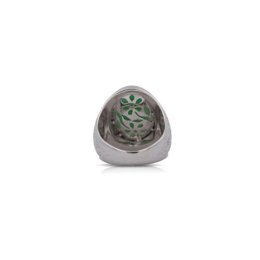 11 Karat Grade A Jadeit Jade Fei Cui Lünette Set Unisex Solitär Ring (Ovalschliff) im Angebot